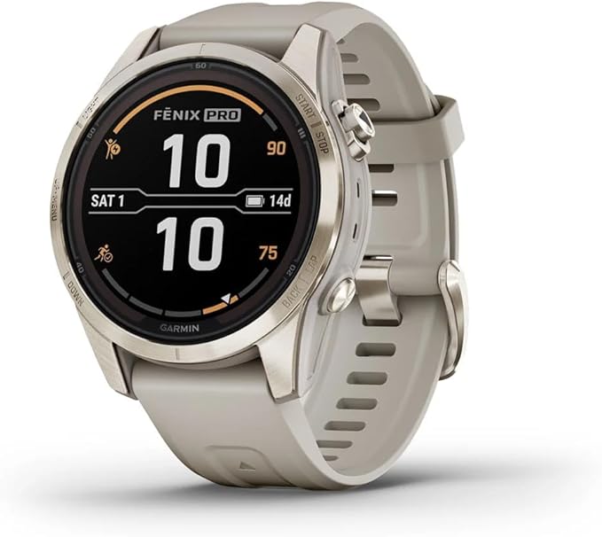 Garmin Fenix 7S Pro Sapphire Solar Edition Montre Intelligente avec Bracelet - Boîtier de 42 mm - Doré Doux/Sable Clair, doré Doux/Sable Clair, Moderne – Image 2