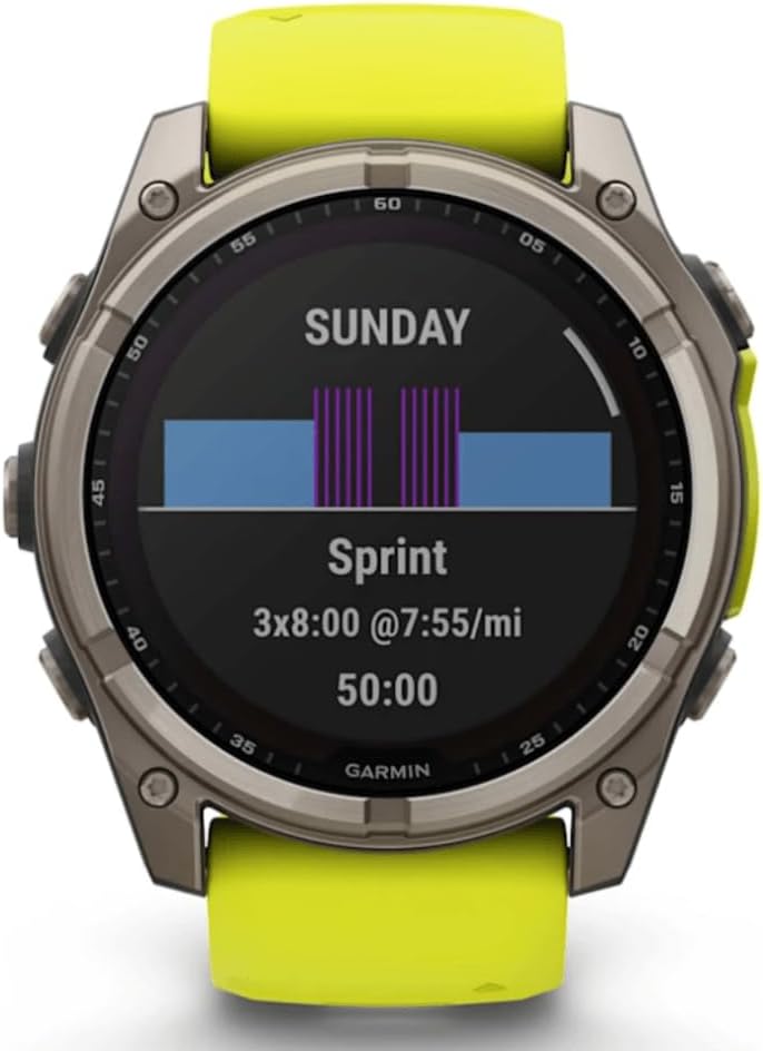 Garmin Fenix 8–51 mm, Solaire, Saphir, Titane, avec Bande en Silicone ampyllow/Graphite – Image 4