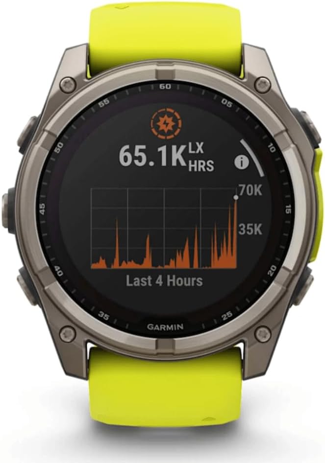 Garmin Fenix 8–51 mm, Solaire, Saphir, Titane, avec Bande en Silicone ampyllow/Graphite – Image 2