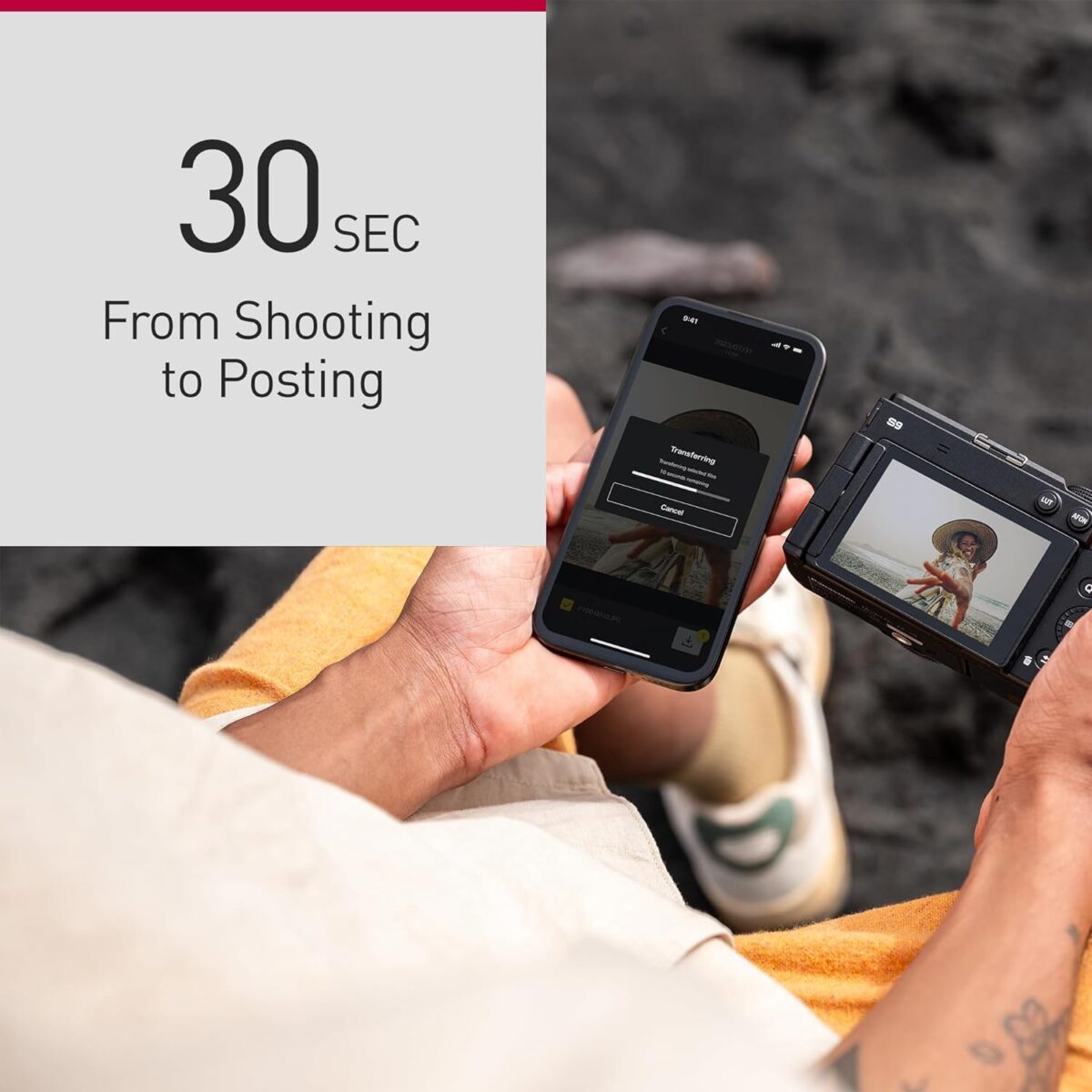 Panasonic Lumix S9 | Appareil Photo Hybride Plein Format, 24MP, Autofocus Phase, Double Stab, 6K Open Gate, Rafale AFC 30ips, App. Lumix Lab + Objectif Lumix S 20-60mm F3.5-5.6, Noir – Image 6