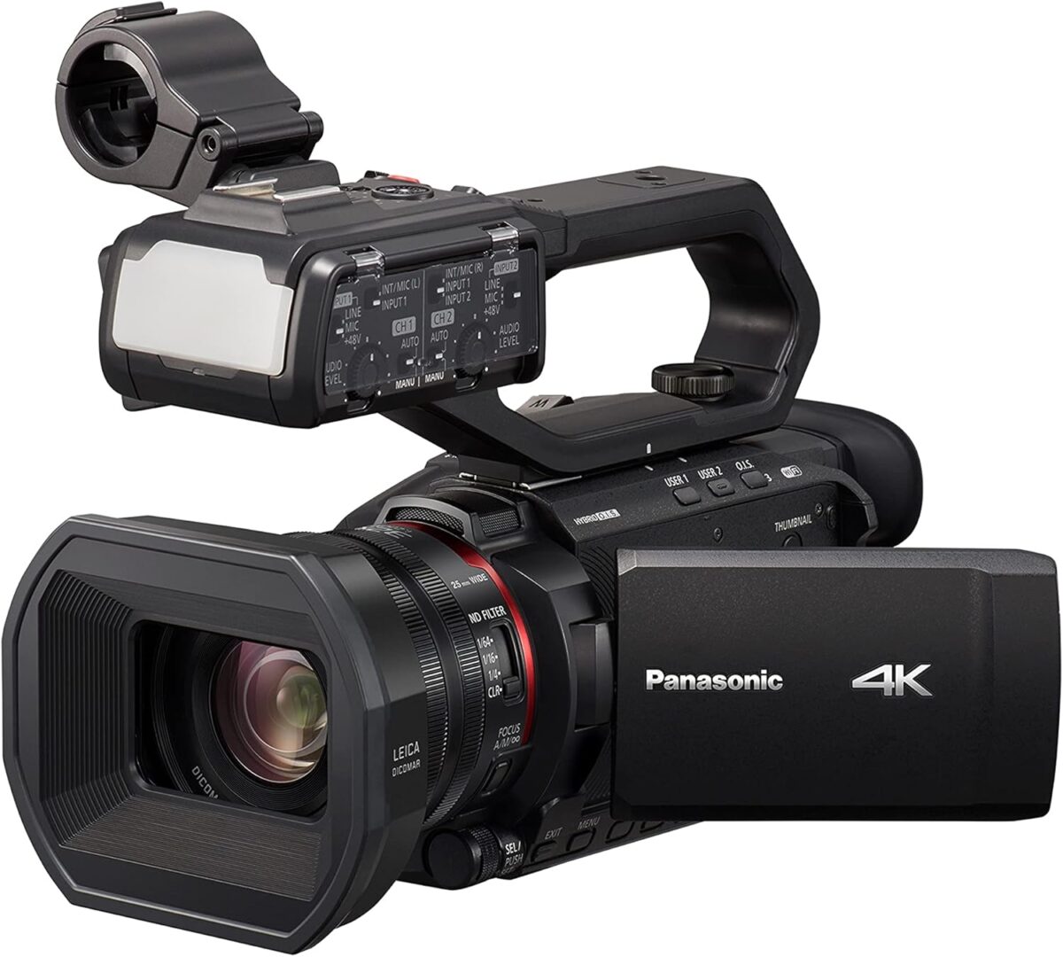 Panasonic X2000 | Caméscope Semi-Pro 4K (4K 60p, Zoom Optique Leica 24x, 25mm, Stabilisé, Viseur, Enreg. interne 4:2:2 10bit 4Kj, Live Streaming FHD, Torche LED,2 Prises XLR) Noir – Image 1