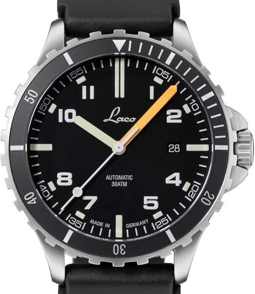 Laco Montre de sport Scorpion, automatique, boîtier en acier inoxydable, verre saphir, étanche