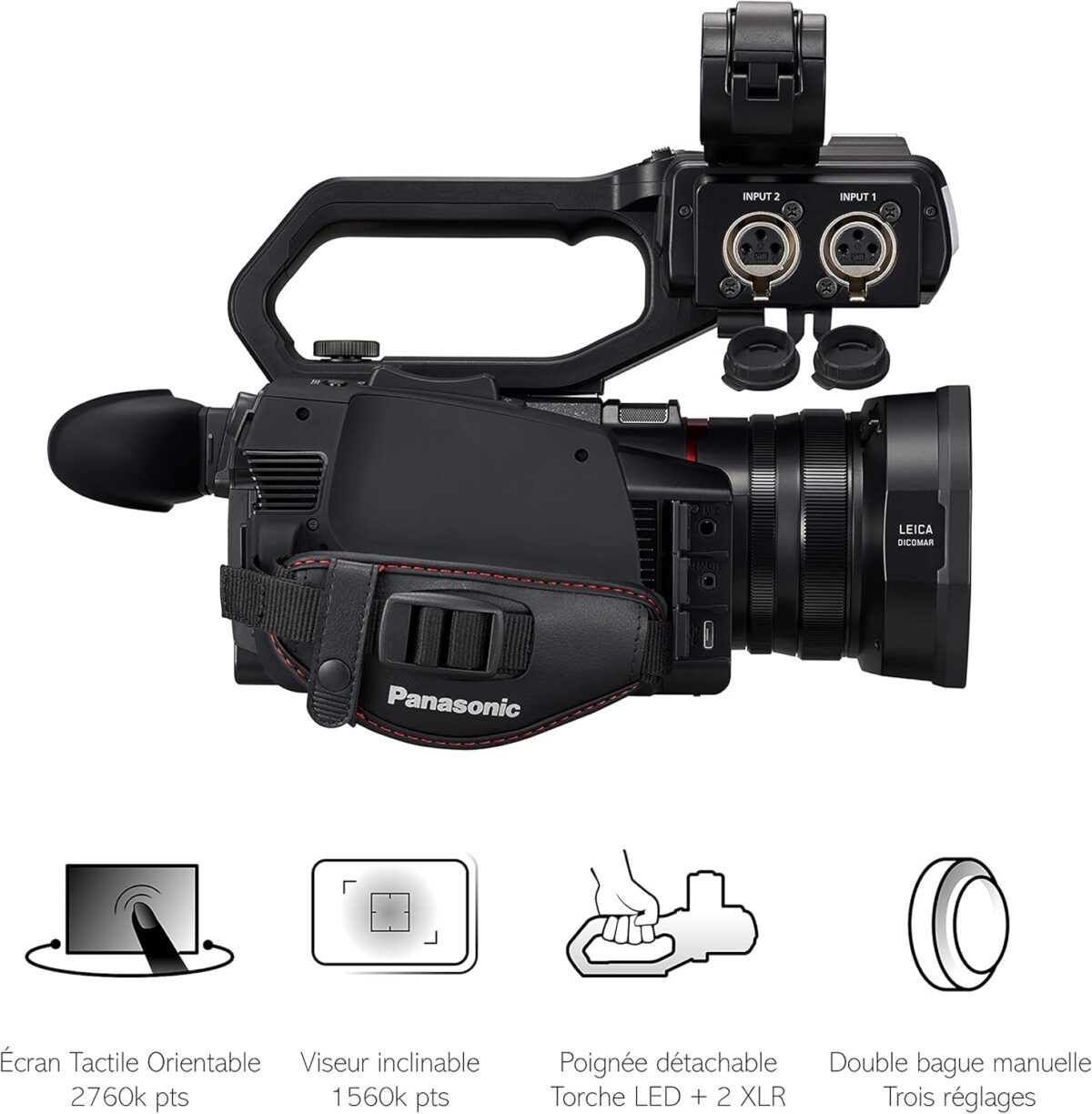 Panasonic X2000 | Caméscope Semi-Pro 4K (4K 60p, Zoom Optique Leica 24x, 25mm, Stabilisé, Viseur, Enreg. interne 4:2:2 10bit 4Kj, Live Streaming FHD, Torche LED,2 Prises XLR) Noir – Image 5